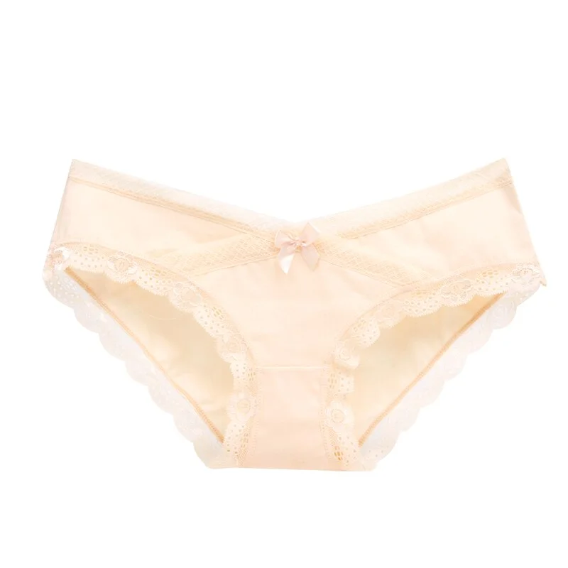 Uaang Women's Sexy Lace Panties Low-Rise Bowknot Cotton Crotchless Briefs Transparent Underwear Thongs Lady Solid Cotton Soft Lingerie
