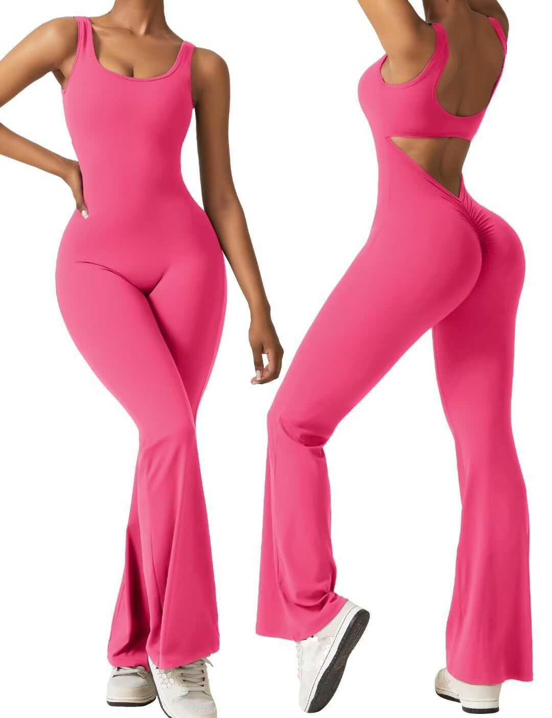Hoakwheels Hollow Out Jumpsuit Women Jumpsuit Elegant Women's Sleeveless Sports Jumpsuit with Butt-lifted High Waist Flared Hem for Active