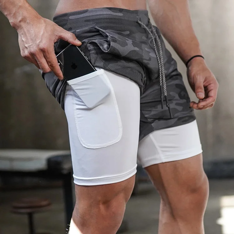 Sports And Leisure Outdoor Loose Multi-pocket Double Layer Fitness Shorts、、URBENIE