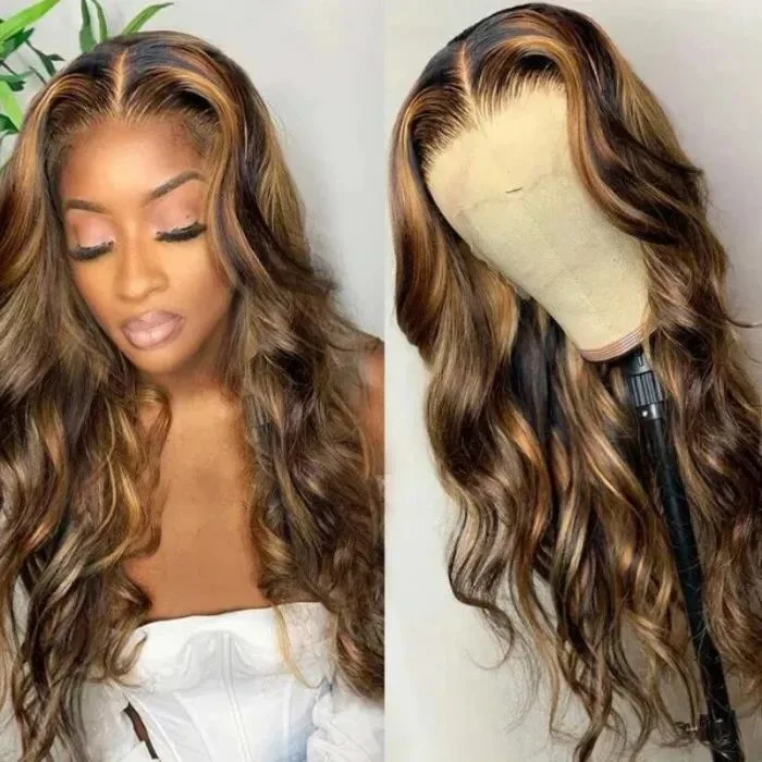 Balayage Highlights Lace Front Wigs Body Wave Human Hair Wigs