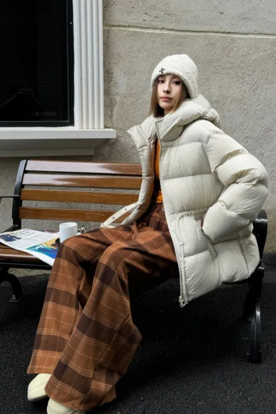 Premium White Duck Down Trench Puffer Jacket
