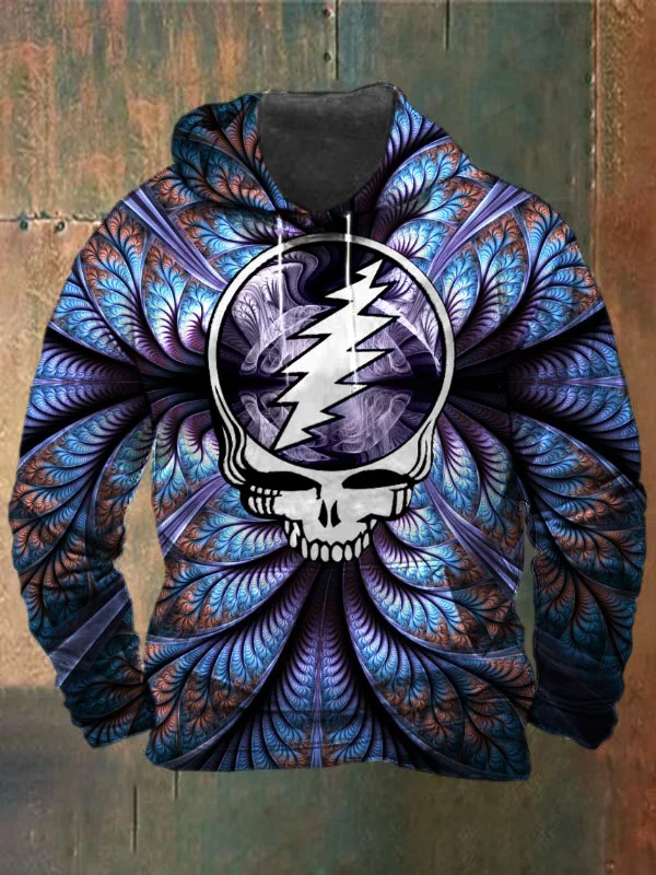 Unisex Fractals Skull Print Heavyweight Hoodies