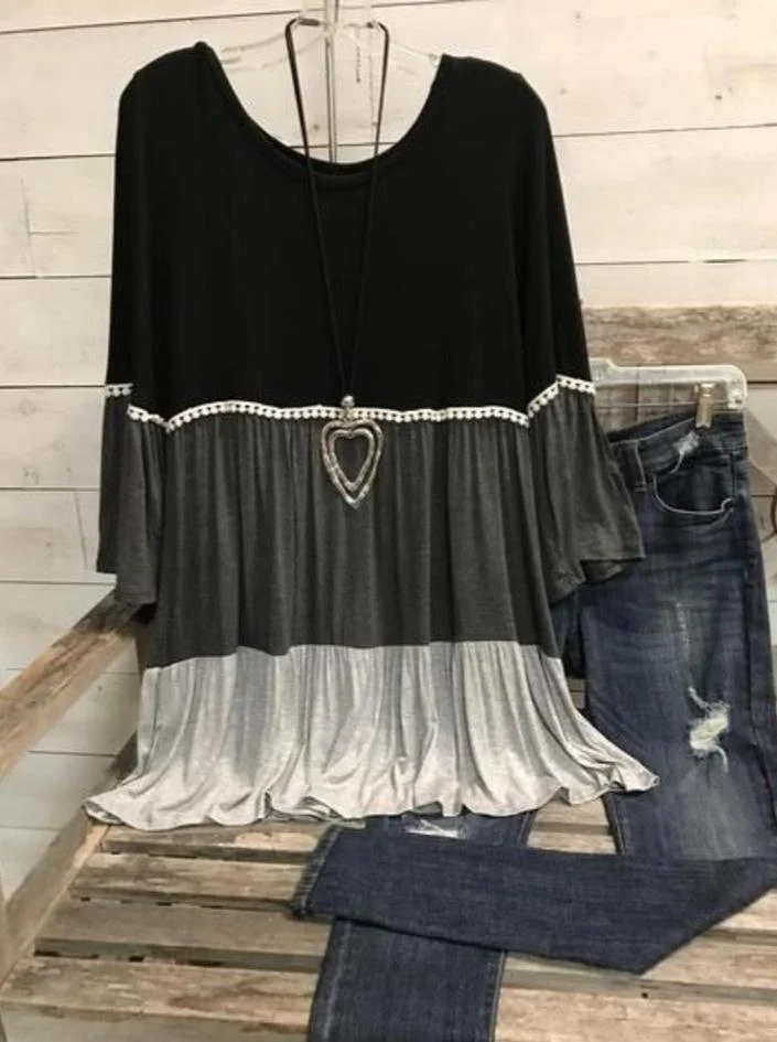 Long Sleeve Round Neck Stitching Mid-Length Bottoming Shirt