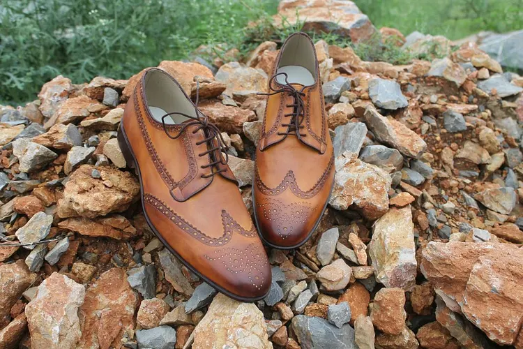 Men's Handmade Tan Wingtip Brogue Formal Dress Shoes