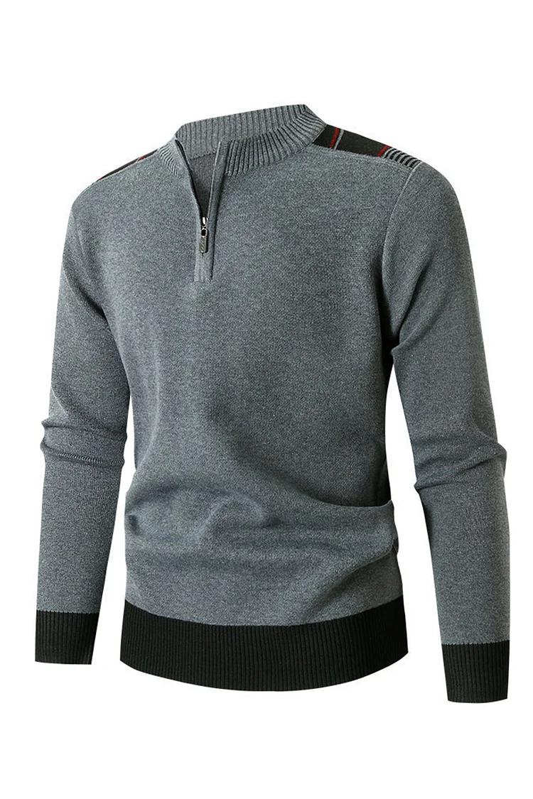 Casual Colorblock Half-Zip Collar Long Sleeve Slim Fit Sweater
