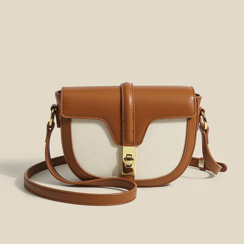 High-grade Contrast Saddle Bag Small Crowd Joker Crossbody Bag Women's Lock Buckle Shoulder Bag