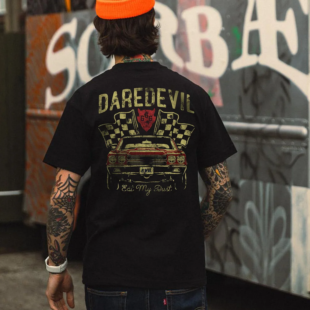 DAREDEVIL Classic Car&Racing Flag Print Men's T-shirt