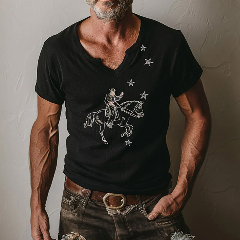 Men's Summer Cowboy Outfit Linen Short Sleeve T-Shirt
