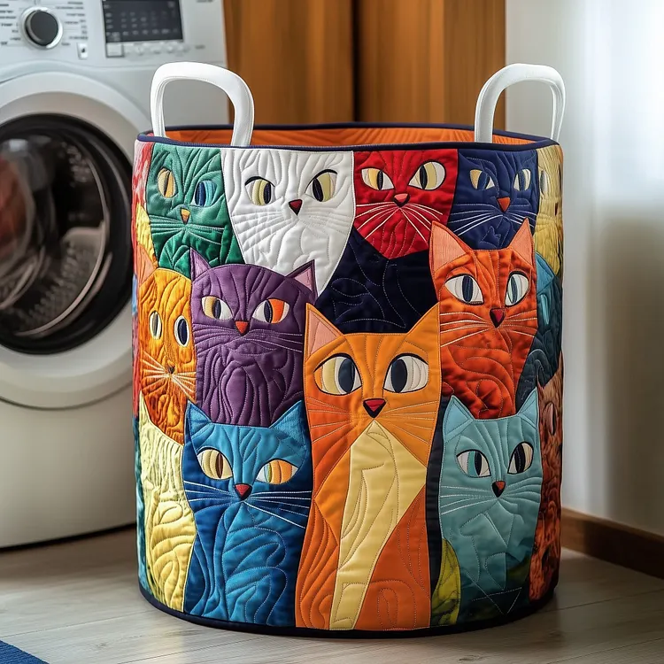 Whimsical Cat Quilted Laundry Basket GFTOTG219