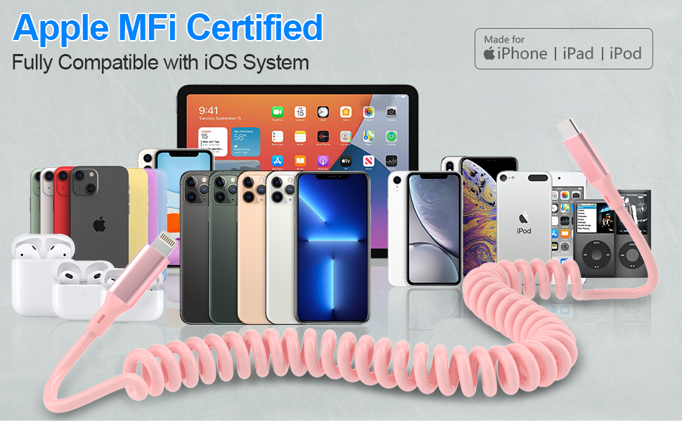 coiled usb c iphone cable pink