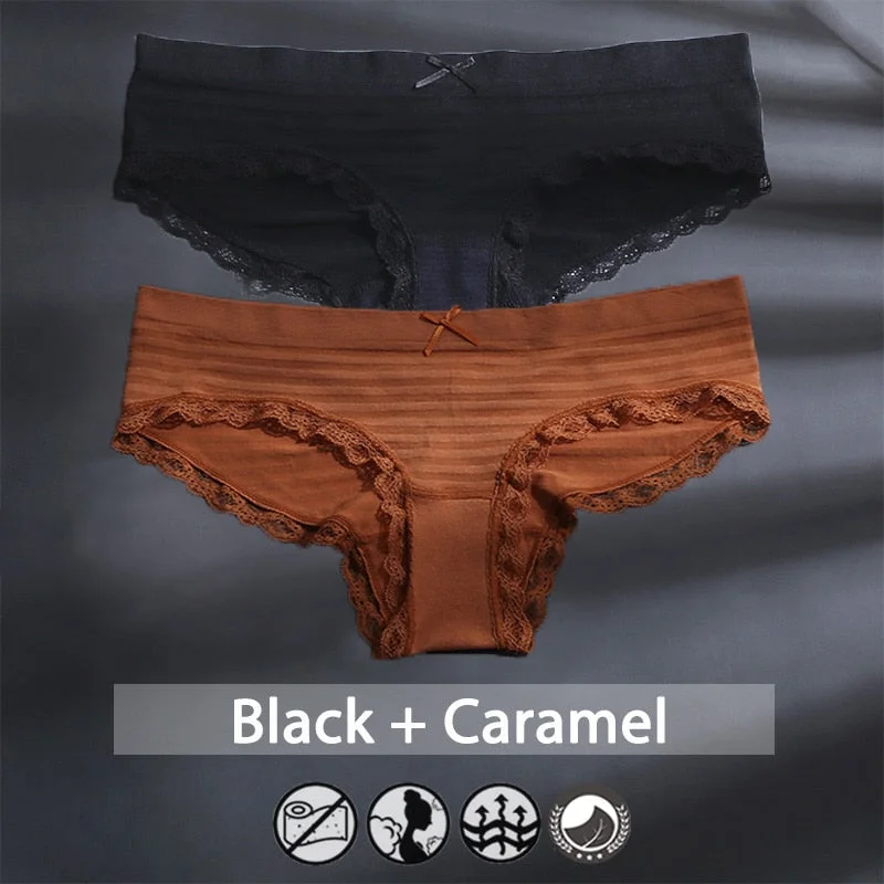 M-XXXL Plus Size Women Panties Underwear Female Lingerie Sexy Briefs Big Pantys Low Waist Lace Panties Striped Intimate 2PCS/Set