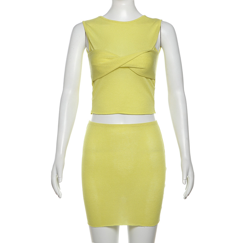 Tossy Women's Sexy Knit O Neck 2 Piece Skirt Sets Summer Bow Cover Up Lady Sleeveless Tank Top Sexy Beach Party Dress Outfits