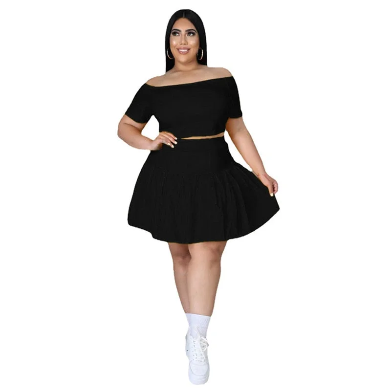 Plus Size Sets Skirts Women Fashion Casual Crop Top Mini Skirt Two Piece Solid Outfits New Uniform Summer Wholesale Dropshipping