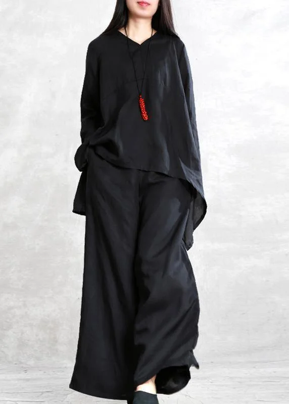 Spring 2021 Tencel suit black large size irregular ladies casual two pieces