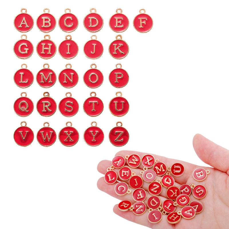 12 Color Round Drop Oil English Letter Alloy Pendant DIY Jewelry Accessories W85