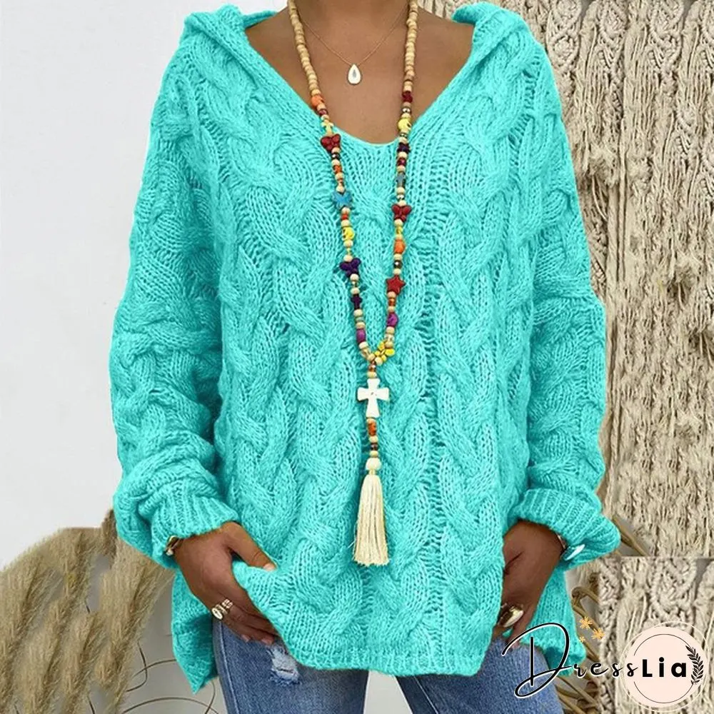 Colors Autumn And Winter New Womens Warm Hooded Long-Sleeved Knitted Sweater Cardigan Plus