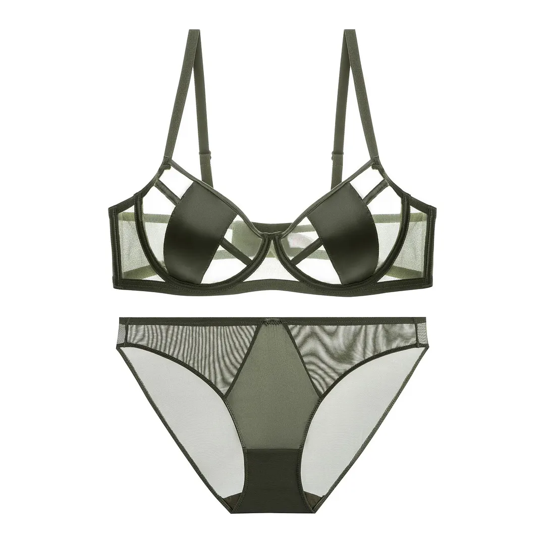 Churchf Lace Lingerie Women's Summer Sexy Bra Pure Desire Breathable Ultra-Thin Large Bra Small Bra Panties Set