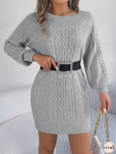 Cable-Knit Round Neck Sweater Dress