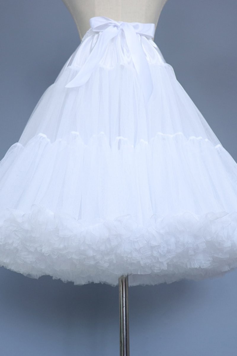 1950s White Party Mesh Puff Sleeve Boneless Skirt