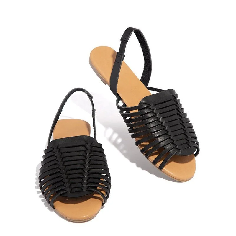 Summer Shoes Woman Sandals Peep Toe Flat Female Sandalias Ladies Slip On Elastic Band Breathable Retro Comfort Shoes