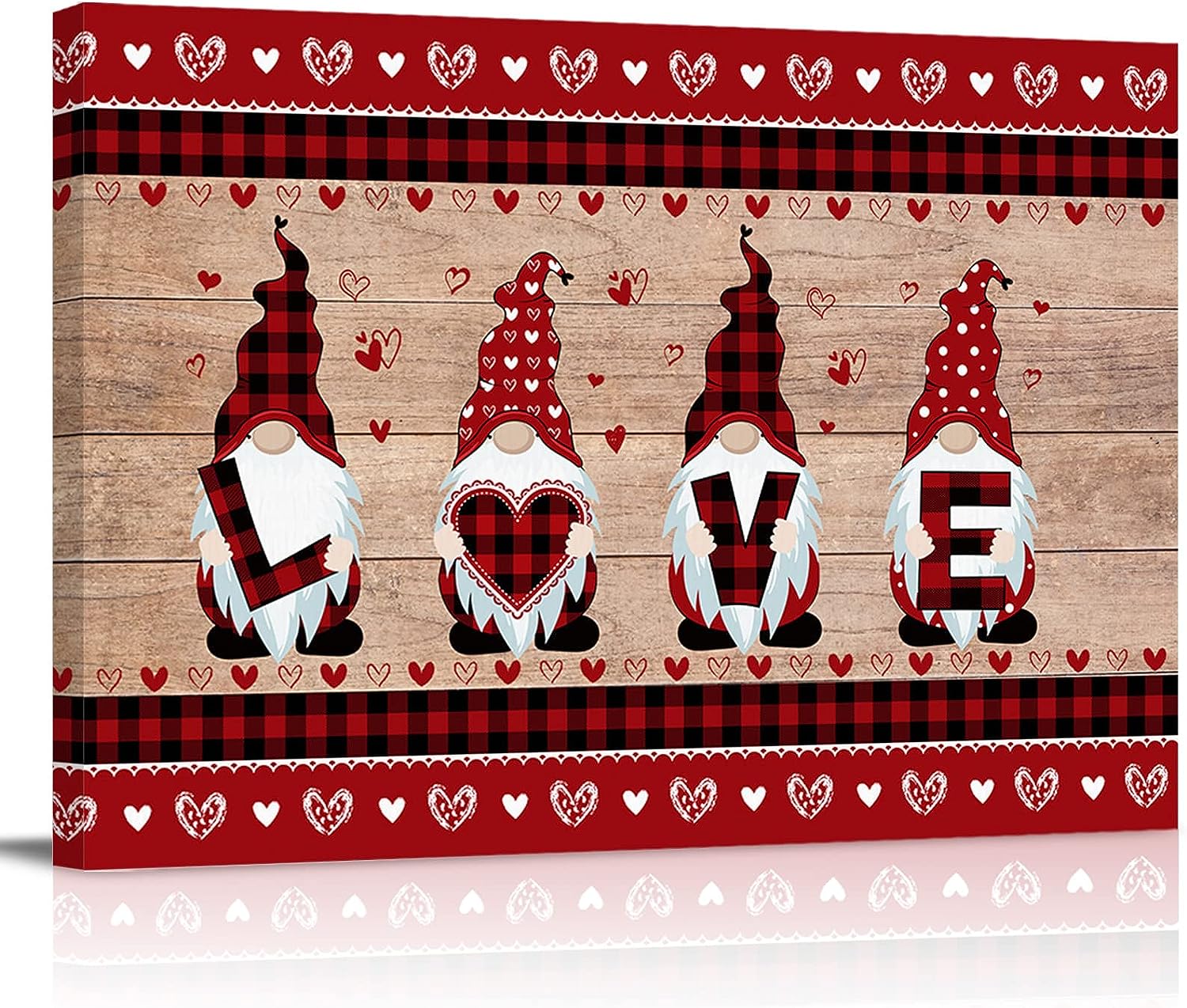 COLORSUM Framed Canvas Wall Art Prints Valentine's Day Gnome Love Heart Vintage Wood Grain Abstract Art Wall Art for Living Room and Bedroom, Office Decor, Ready to Hang 36x24in 36x24in