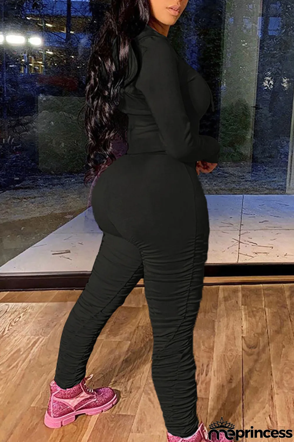 Green Fashion Solid Fold Hooded Collar Long Sleeve Two Pieces