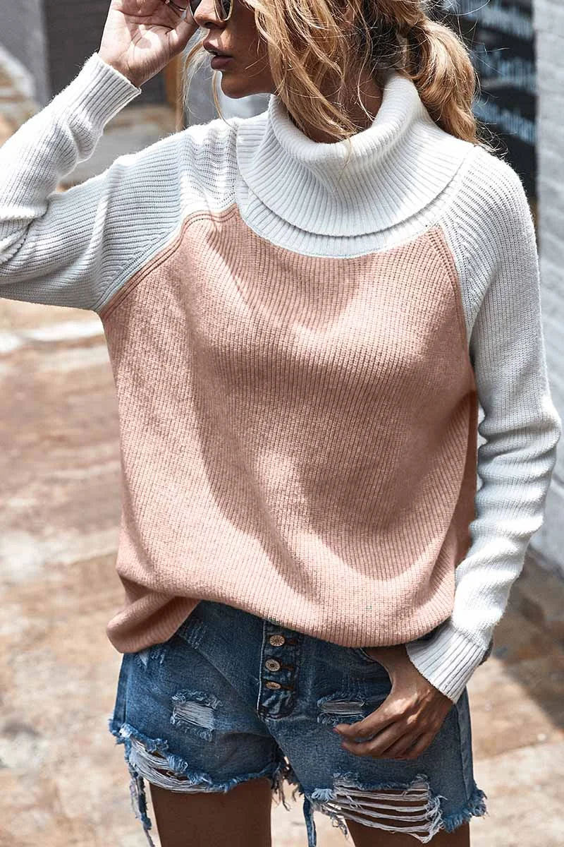 Abebey Contrasting High Neck Solid Sweater