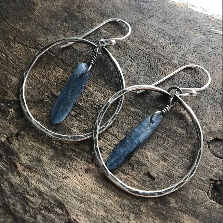 Olivenorma Retro Lapis Lazuli Large Hoop Earrings