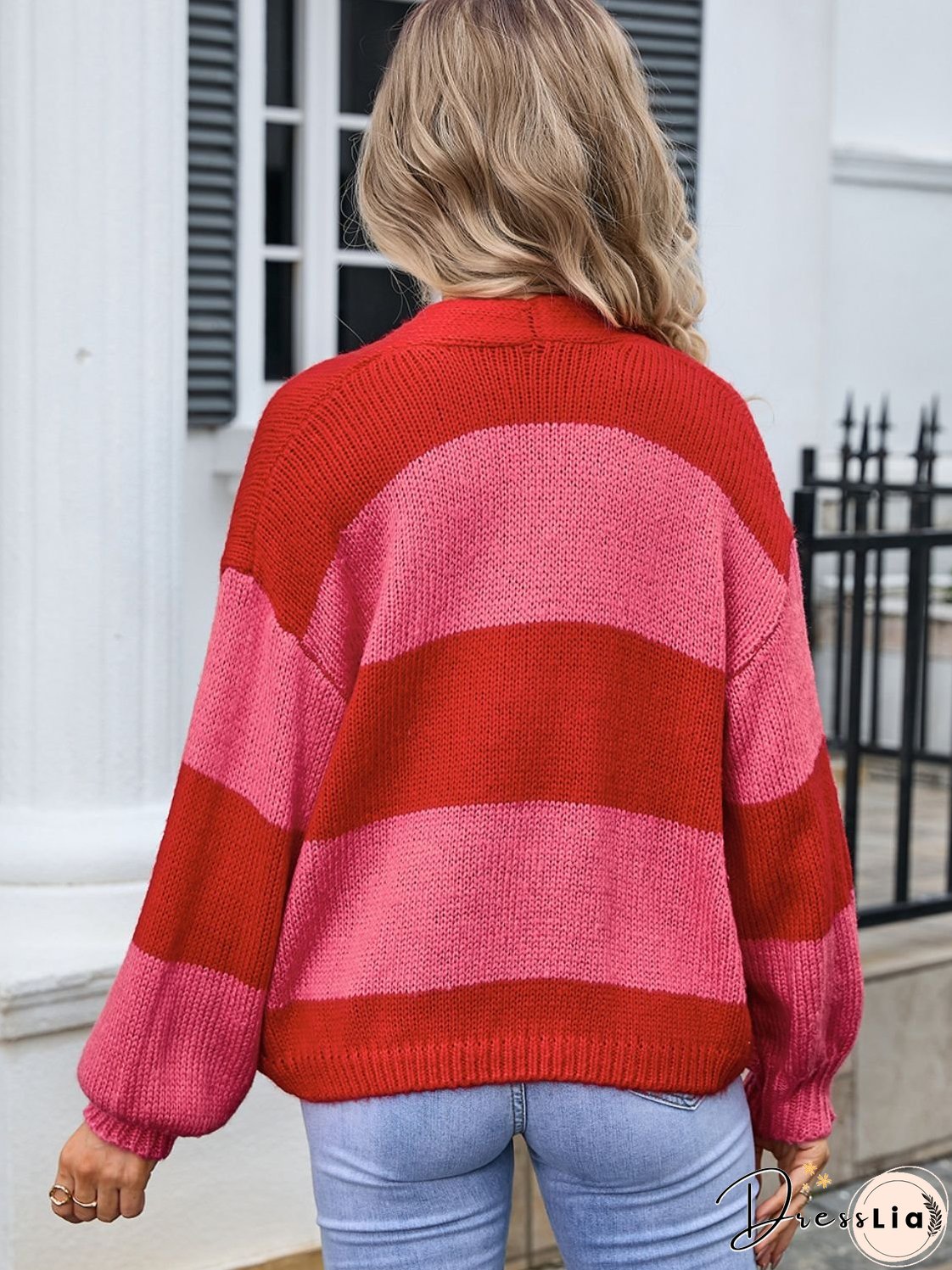 Striped Open Front Dropped Shoulder Cardigan