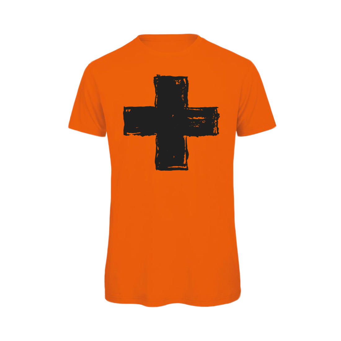 "ed sheeran plus orange graphic t shirt black cross print"