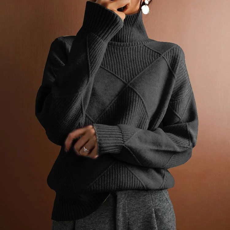 Loose Turtleneck Warm Sweater Solid Color Knitted Sweater