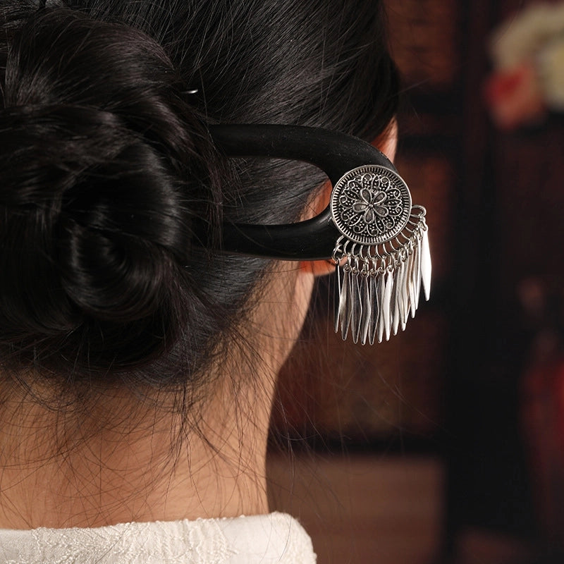Handmade Original U-shaped Double Hairpin Ebony Hairpin Tassel Step Shake Chopsticks Ancient Style Headdress Pull Hair Hanfu Accessories