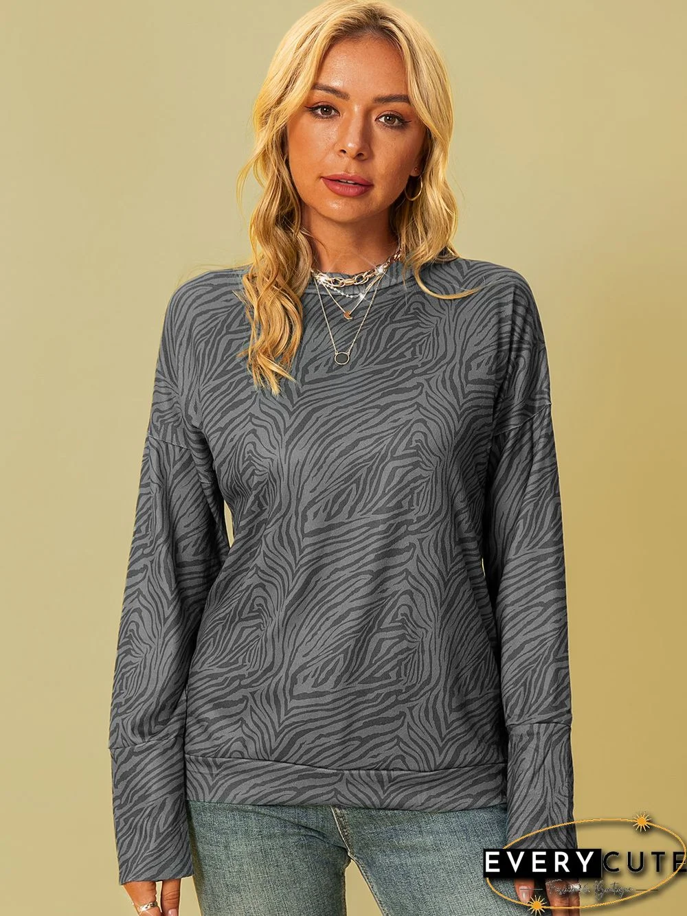 long sleeve shift zebra Tops