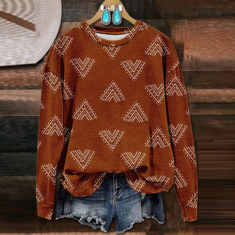 Utbros Retro Tribal Totem Print Casual Sweatshirt