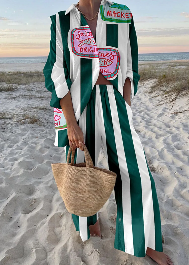 Holiday Green Stripe Print Two-Piece Set