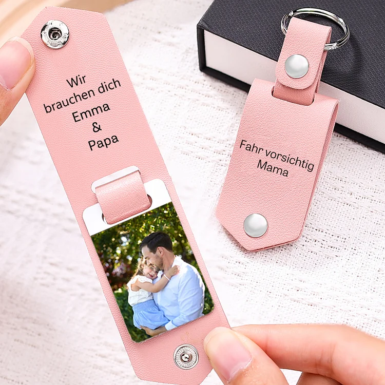 Kettenmachen Personalisierter Foto & Text Leder Schlüsselanhänger-Fahr vorsichting Mama Wir brauchen dich-Geschenk für Mutter