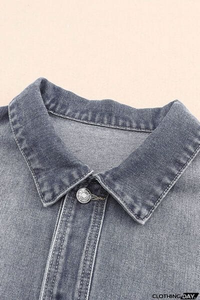 Button Up Dropped Shoulder Denim Jacket with Pockets