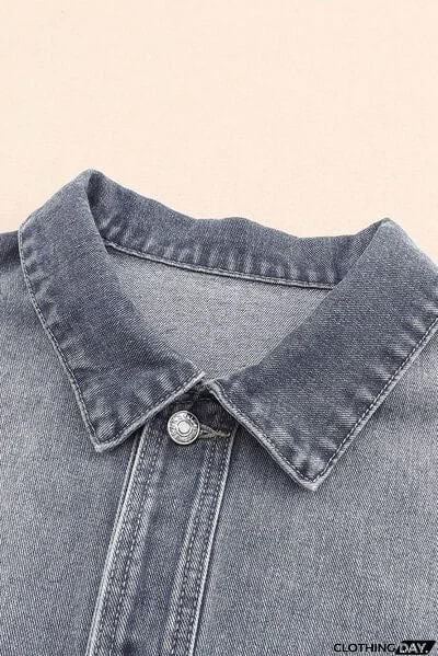 Button Up Dropped Shoulder Denim Jacket with Pockets