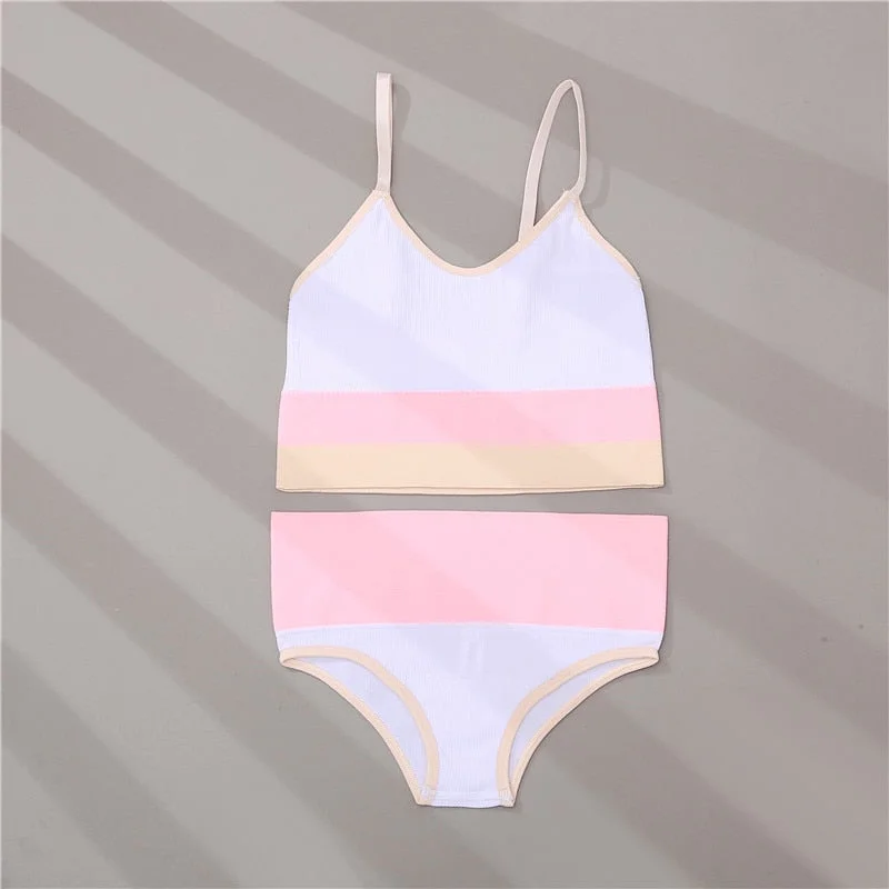 FINETOO High Waist Fitness Women Bra Set Patchwork Female Lingerie Ribbed Bikini Seamless Sport Push Up Brassiere Underwear Sets