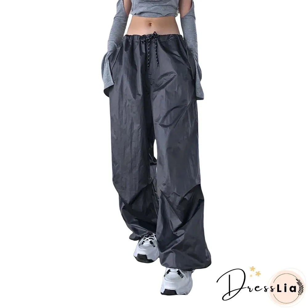 Drawstring Cargo Pants Women Solid Color Low Waist Relaxed Fit Work Trousers Y2k Grunge
