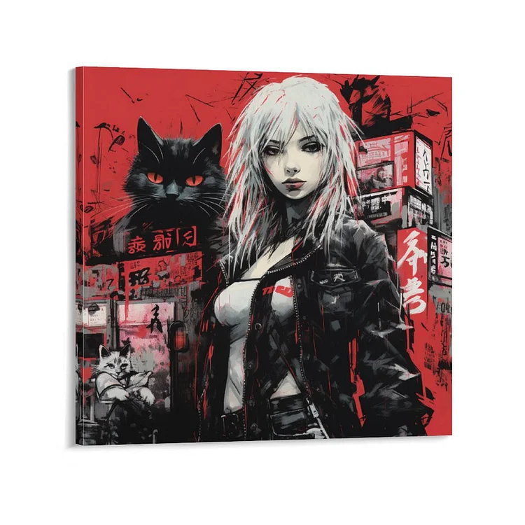 3 Panel Hanging Posters Square BLACK CAT GIRL   customized, personalized, gift