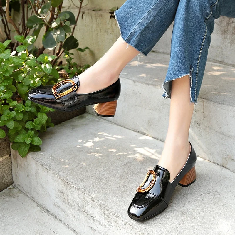 Women Casual Shoes Black Metal Buckle Woman Pump Slip-on Party Wedding Office Ladies Casual Shoes chaussures femme 979W