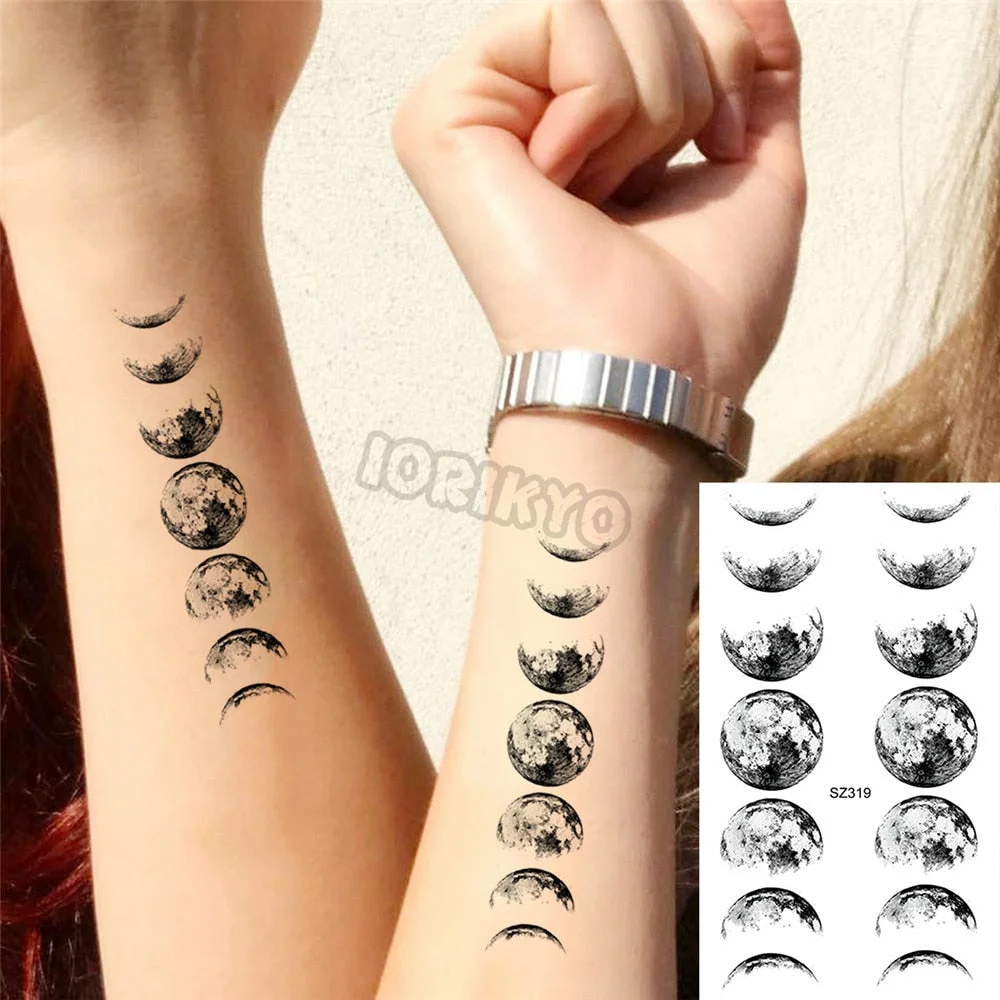 Black Pencil Sketch Henna Lotus Temporary Tattoos For Women Girls Realistic Planet Dandelion Fake Tattoo Sticker Back Arm Tatoos