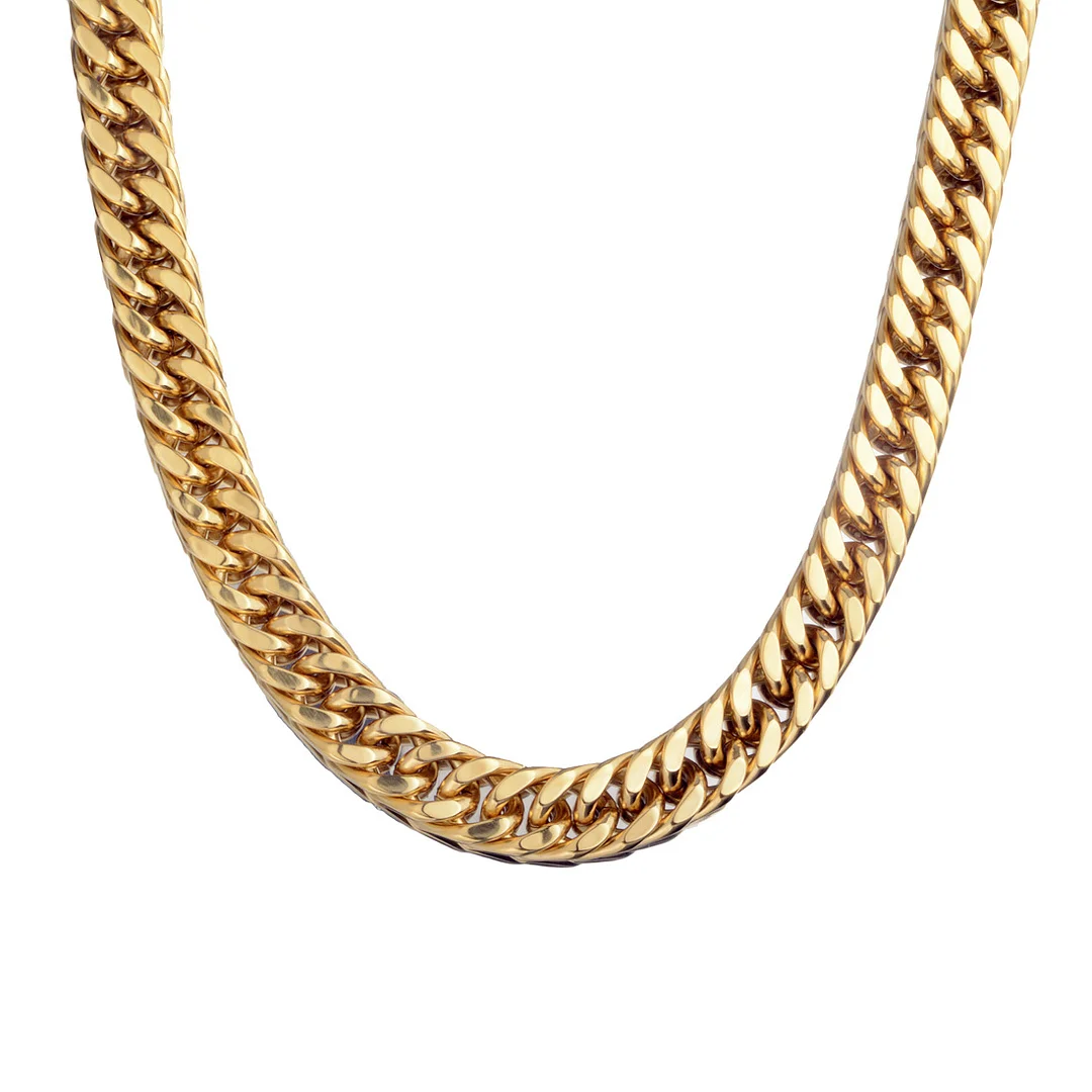 Gold Over Sterling 15mm Diamond-Cut Cuban Link Curb Solid Chain Necklace for Men Women Christmas or Birthday Gift