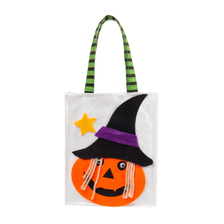 White Pumpkin Bag-Personalized 1 Name Halloween Tote Bags, Custom Kids Halloween Trick or Treat Candy Bags with Pumpkin