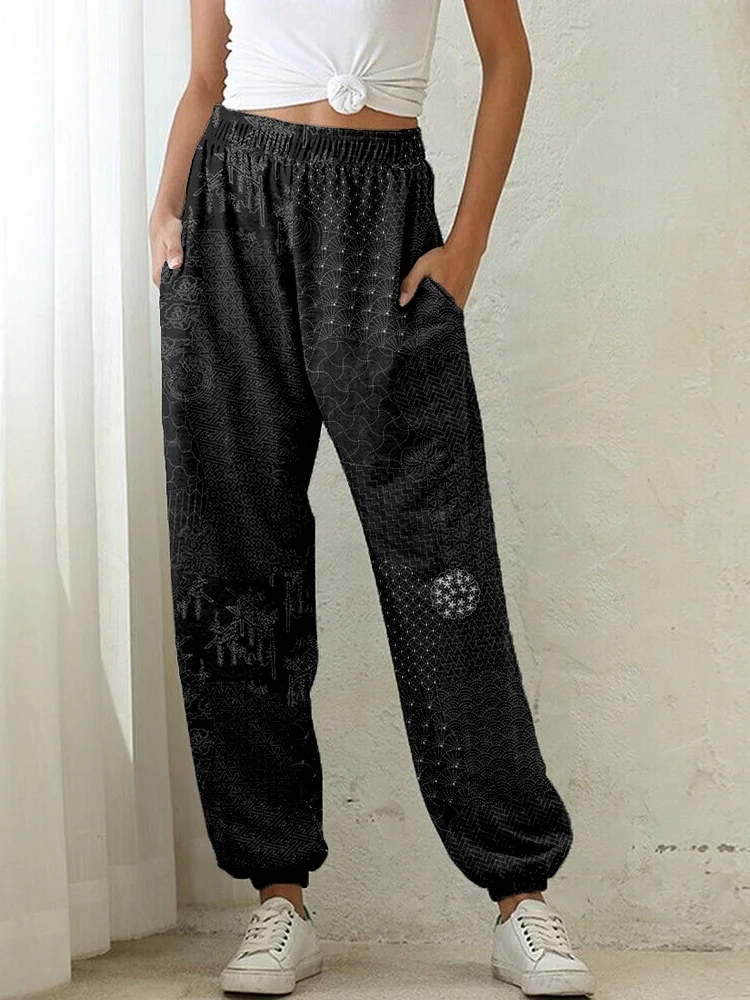 Japanese Traditional Sashiko Art Comfy Sweatpants