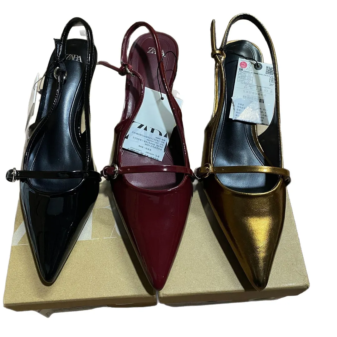 Breakj Breakj 2025 New Patent Leather Fine Heel Sandals With Sharp Head Back Empty Cat Root Muller 4086