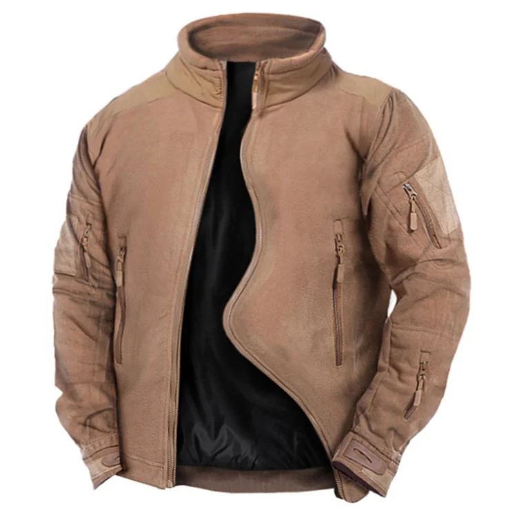 Men's Bone Frog Stand Collar Outdoor Windproof Fleece Jacket
