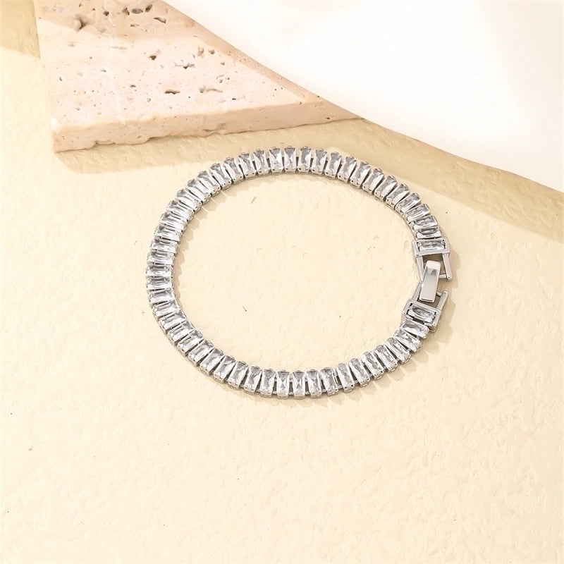 Copper K Gold Plated Rhodium Plated Shiny Plating Inlay Rectangle Zircon Bracelets