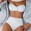 White High-Waisted Bikini Set with Rose Detail, Stretchy Cotton Blend Swimwear for Beach & Pool by Inlyline